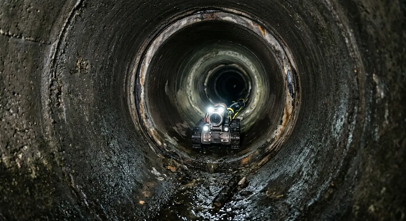 Robotic sewer camera inspecting pipe interior for Sewer Line Cleaning in Arlington